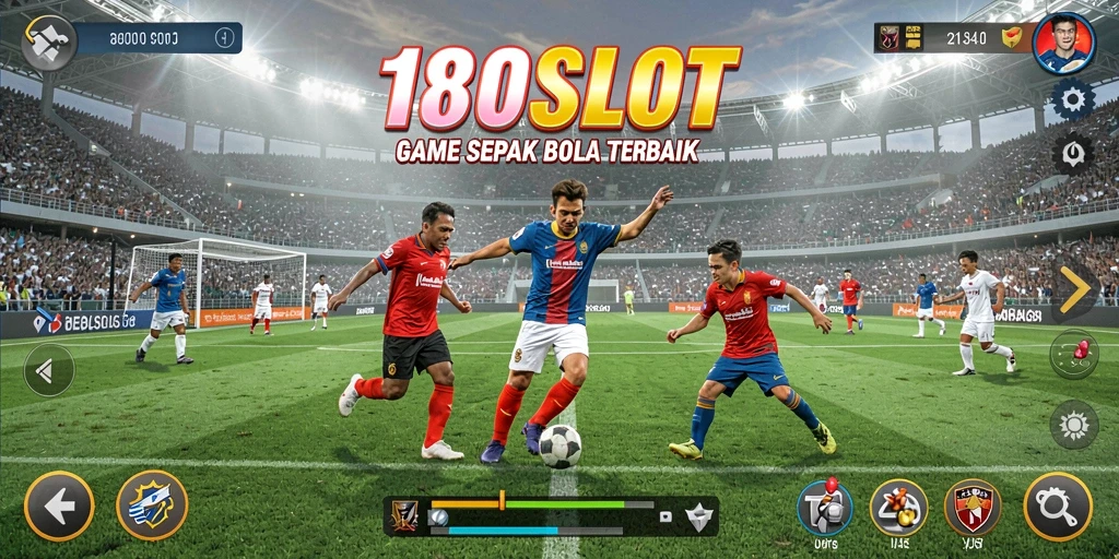 Screenshot gameplay 180SLOT menampilkan aksi sepak bola yang mendebarkan.