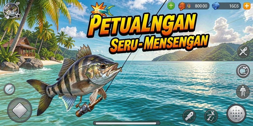 Screenshot utama 6CF menampilkan gameplay memancing yang seru dan menantang.