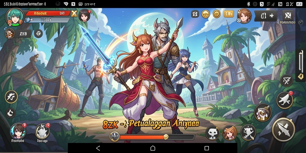 Screenshot menunjukkan aksi seru dalam game Anime 8ZK dengan karakter berwarna-warni.