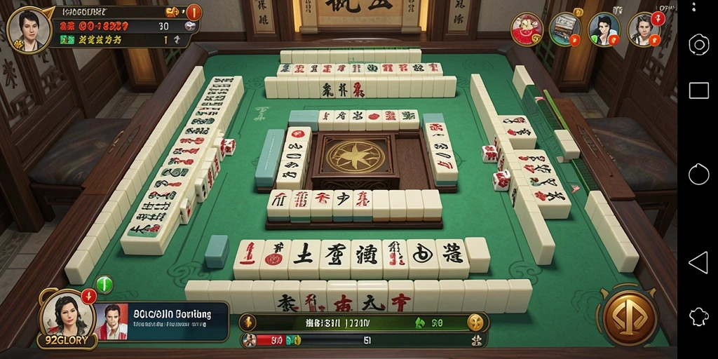 Screenshot gameplay 92GLORY yang menghadirkan ubin Mahjong dengan latar yang menarik.