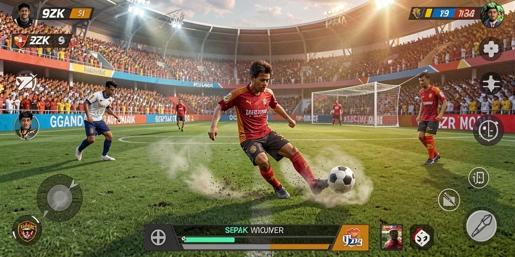 Tampilan gameplay <strong>9ZK</strong> yang seru dengan aksi sepak bola intens.