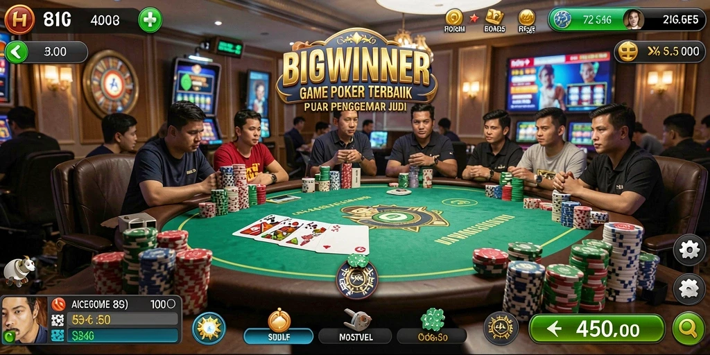Tampilan menarik dari gameplay Poker di BIGWINNER.