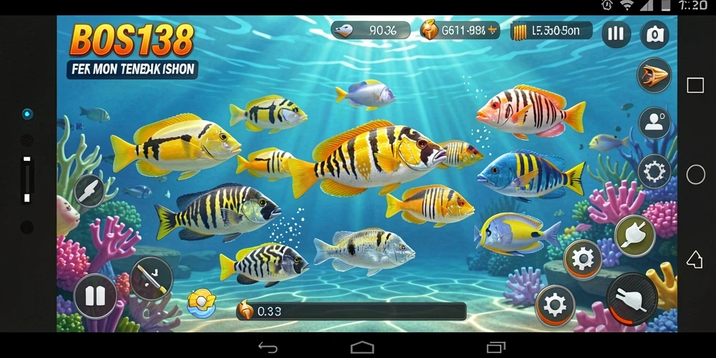 Tampilan gameplay seru dalam BOS138 saat menembak ikan.
