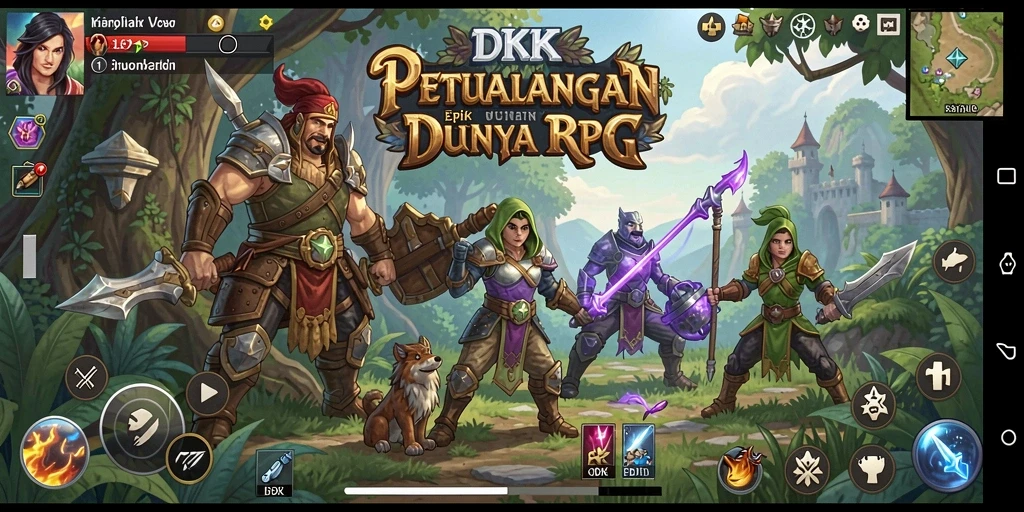 Screenshot gameplay DKK dengan pertarungan epik dalam dunia RPG.