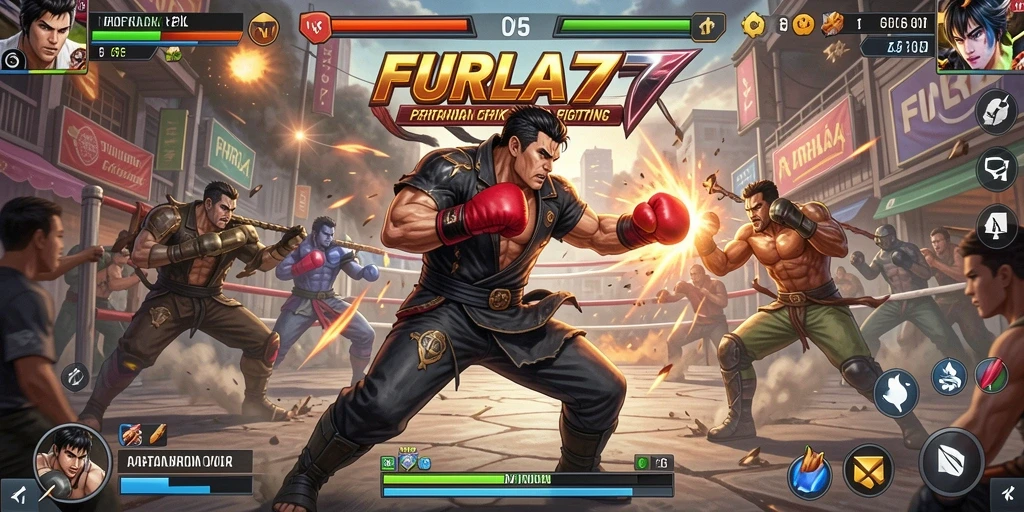 Tampilan screenshot utama FURLA77 saat gameplay Fighting yang intens.