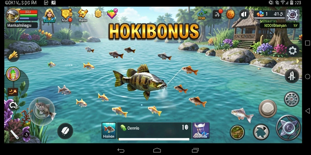 Screenshot gameplay HOKIBONUS dengan aksi memancing yang intens.