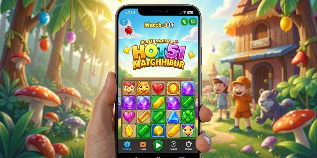Screenshot utama HOT51 yang menampilkan gameplay Match-3 yang menarik.