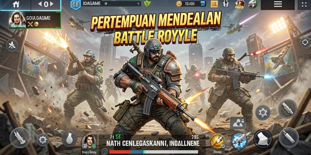 Screenshot IDAGAME menampilkan pertempuran intens dalam permainan Battle Royale.