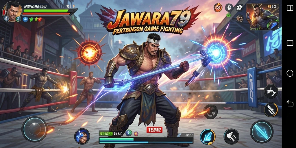 Screenshot gameplay JAWARA79 menampilkan pertarungan seru dan karakter yang beragam.