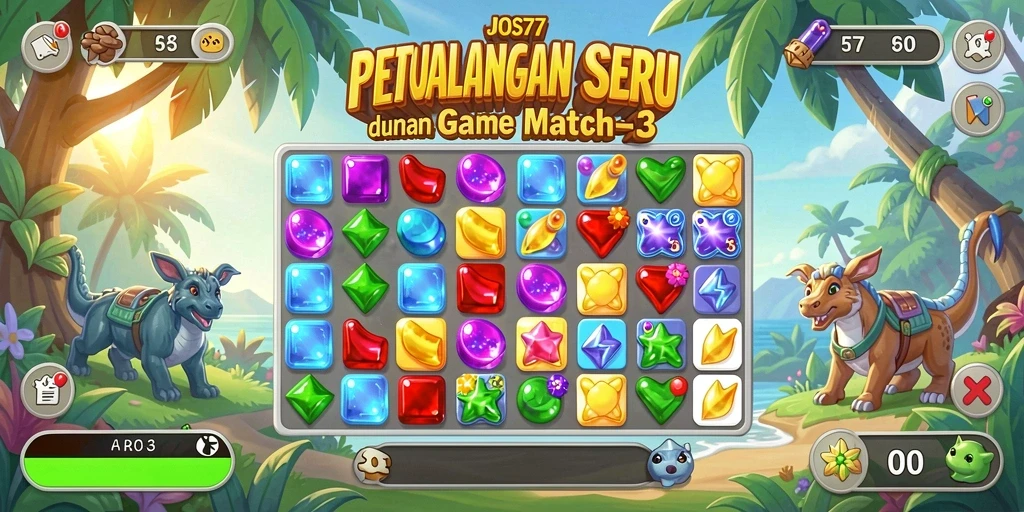 Tampilan menarik dari gameplay JOS77 dengan teka-teki Match-3.