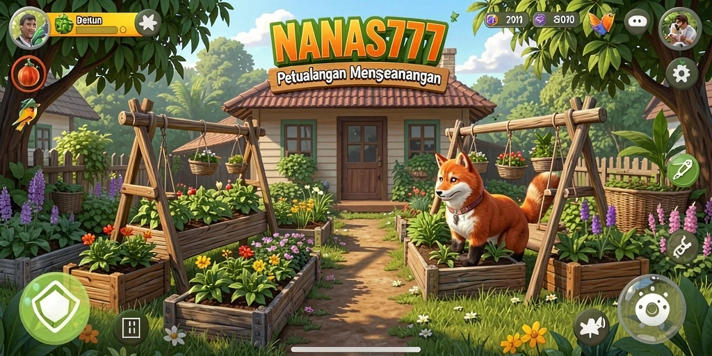Screenshot NANAS777 menampilkan momen seru berkebun dengan berbagai tanaman.