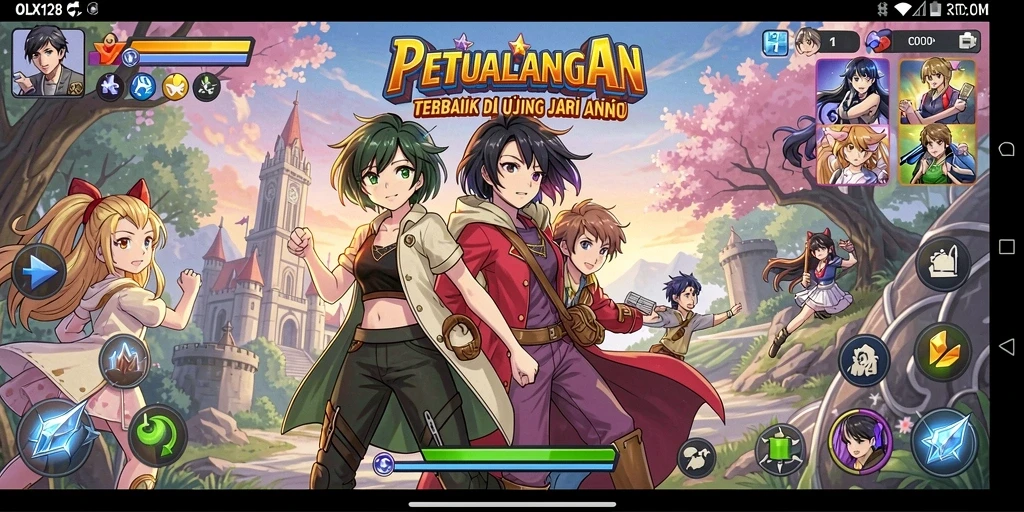 Tangkapan layar dari gameplay seru di OLX128 dengan karakter Anime.