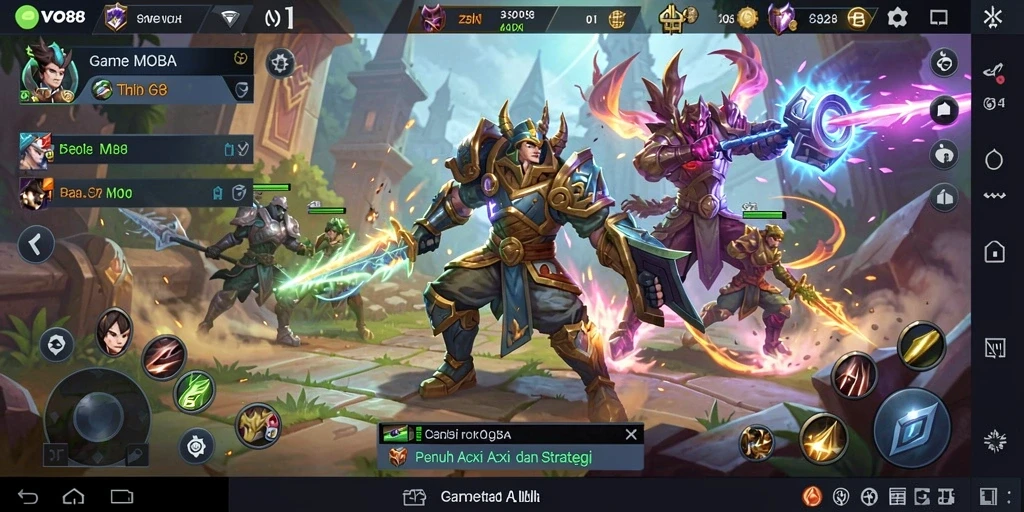 Tampilan seru dari gameplay MOBA OVO88 dengan aksi karakter yang beragam.