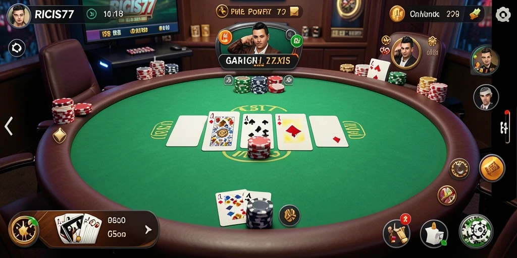 Screenshot utama RICIS77 menampilkan aksi seru bermain Poker.