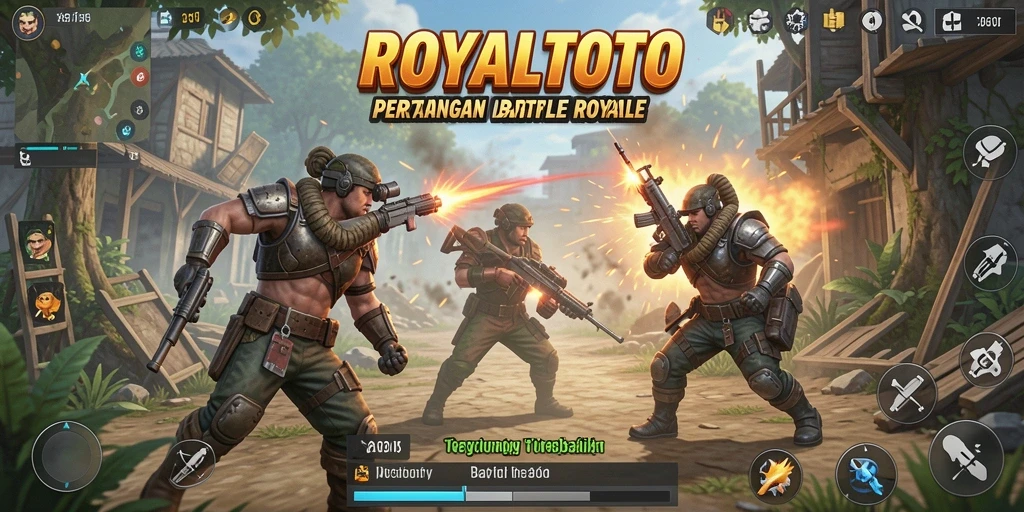 Gameplay mendebarkan ROYALTOTO dalam arena Battle Royale.