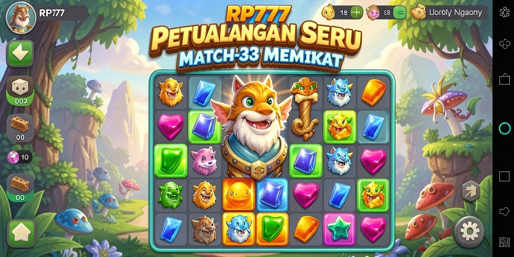 Gameplay seru RP777 dengan tantangan Match-3 yang menggembirakan.