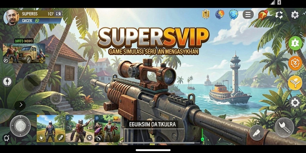 Screenshot utama dari gameplay SUPERSVIP yang menampilkan aksi mendebarkan.