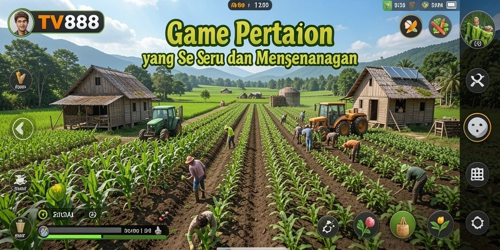 Screenshot gameplay TV888 menampilkan aktivitas bertani yang seru dan interaksi sosial.