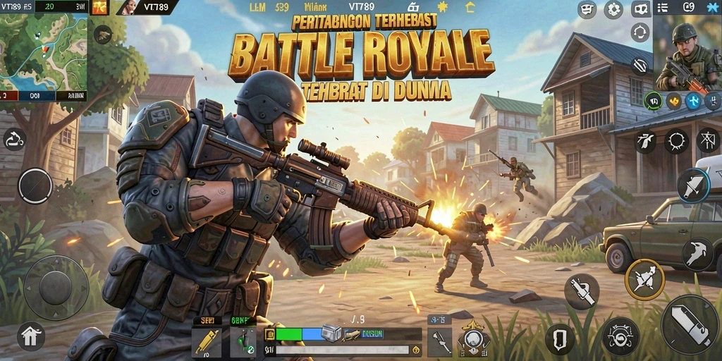 Menampilkan gameplay mendebarkan dari pertempuran Battle Royale di VT789.